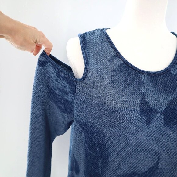 INC Womens Open Knit Cold Shoulder Blue Boho Top Size Large - Picture 3 of 16